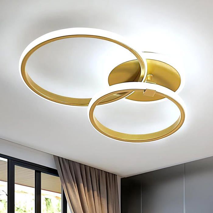 Plafonnier LED Moderne 42W 4700LM Rond Luminaire Plafonnier Doré Lustre LED en Aluminium pour Salon Or 56 cm - 6500K LUSTRE