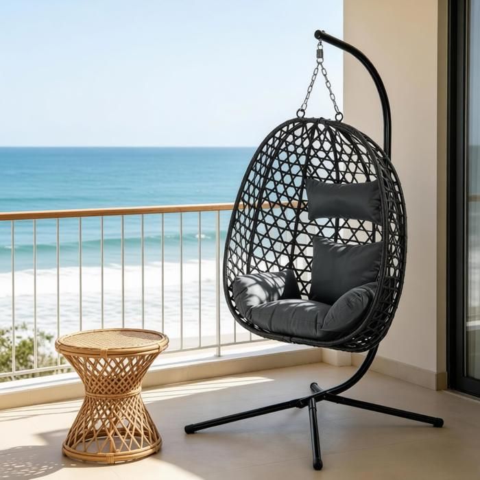 Fauteuil suspendu 105x105x195 cm EVRYAE - avec hauteur réglable et coussins amovibles support inclus - Gris foncé