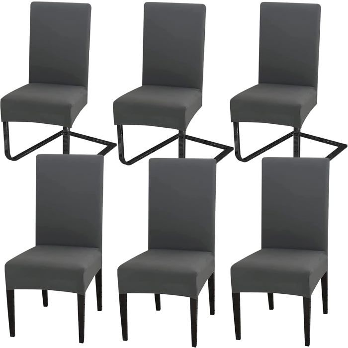 Housse de Chaise Salle à Manger Lot de 6 extensible Couverture de Chaise en polyester Moderne Housse de Salle à Manger gris foncé
