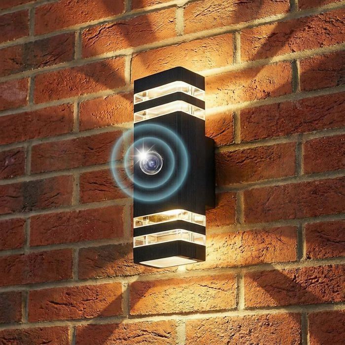 Applique murale extérieure avec détecteur crépusculaire GU10 en aluminium noir - éclairage haut/bas IP65 - lot de 1