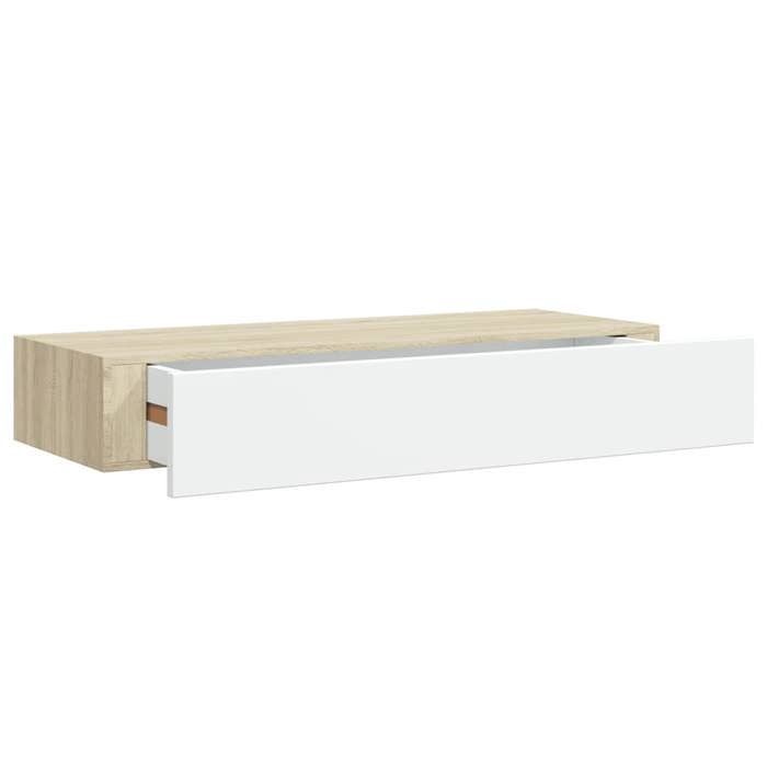 Étagères à tiroir murales 2 pcs Chêne et blanc 60x23 5x10cm MDF_2 ans garantie_72067