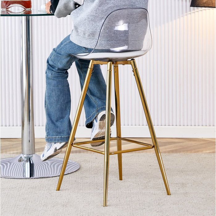 Tabouret De Bar Lot De 2 Or Transparent Siège Haut Design FloraGrace Pour Cuisine Comptoir Salon Facile A Assembler 38x33x96 5cm