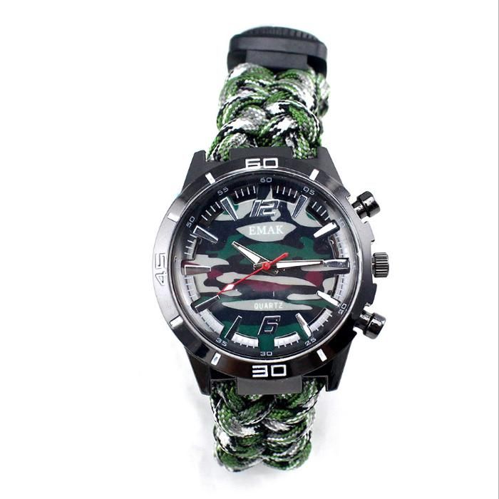 Montre boussole - Dofilo - extérieure thermomètre flintstone montre de sauvetage cordon parapluie tressé montre durgence multifon