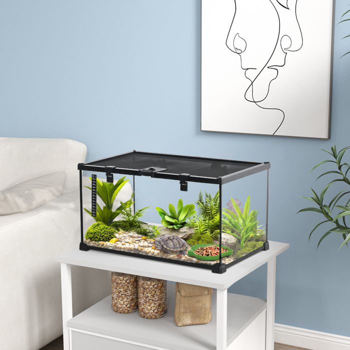 Terrarium transparent 50×30×25cm avec couvercle coulissant habitat reptile thermomètre inclus
