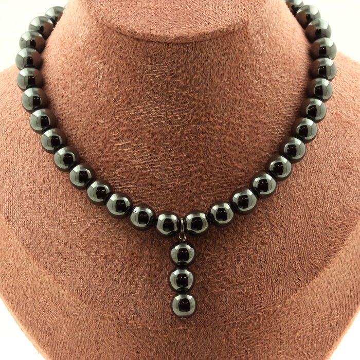 Collier 3 Perles Hématite 8 Mm Sur Chaîne Acier Inoxydable - Marque A Bijoux, Neuf Avec étiquettes