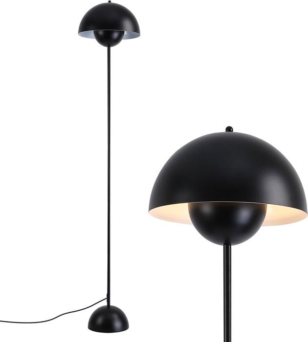 Lampe sur Pied au Design Nordique Classique Noir avec Abat-jour et Base Parabolique Douille E27 pour Salon Salle à Manger Chambre.