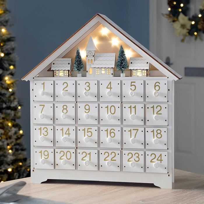 Calendrier de l'avent bois maison en pain d'épices 33 x 26 x 23 cm