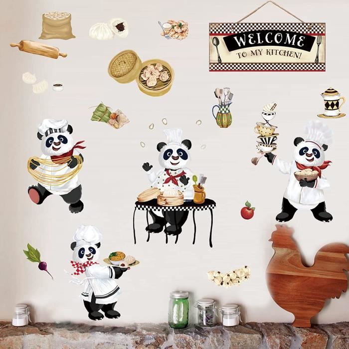 Stickers Muraux Panda Cuisine Aliments Autocollant Mural Animaux Décoration  Murale Chambre Enfants Frigo Salon[119] - Cdiscount Maison