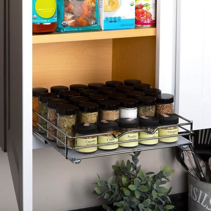 Étagère à Épices Extensible Avec 6 Pots – Organisateur Suspendu Sous Meuble, Sans Perçage, Rangement Cuisine Gain De Place