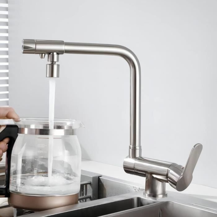 Robinet mitigeur pour évier de cuisine chrome bec long mobile embout orientable