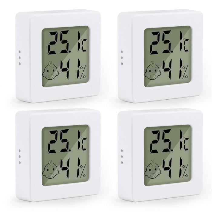 4Pcs Thermometre Interieur, Mini Digital Thermomètre Intérieur,Mural Petit Hygromètre Interieur Haute Précision pour Maison Entrepôt