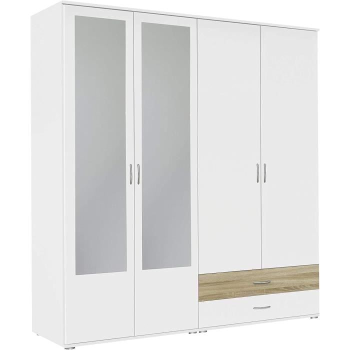 Armoire Alabama 5 Portes Avec Miroir - Blanc, 227x229x54 Cm, 3 Tringles Et 6 étagères Incluses, Pin, Montage Facile - 6