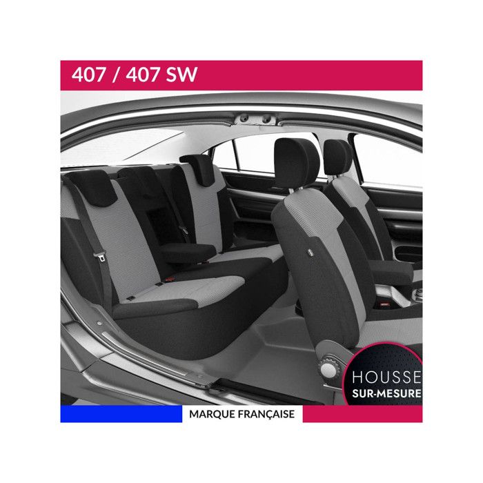 Housses de siège sur mesure pour 407 / 407 SW (04/2004 à 10/2012) Housse Voiture / Auto dintérieur Jeu complet en tissu
