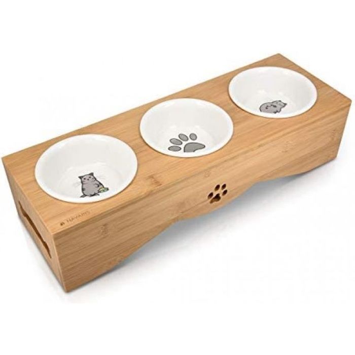 Gamelle Chat A 3 Bols Gamelle Avec 3x Bol En Ceramique 130ml Et 1x Support En Bambou Triple Gamelle Surelevee Pour Chat Et Peti Cdiscount
