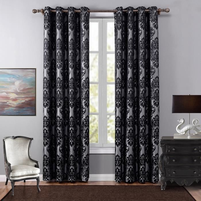 Rideaux Occultants Polyester Jacquard Noir 140 X 220 Cm Cdiscount Maison