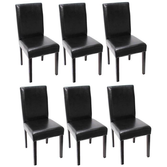 lot de 6 chaises de salle à manger cuisine en cuir noir pieds en bois fonces design moderne
