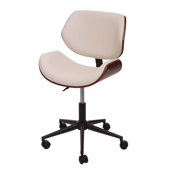 chaise fauteuil de bureau pivotante aspect noyer courbe hauteur reglable pivotante design retro crème