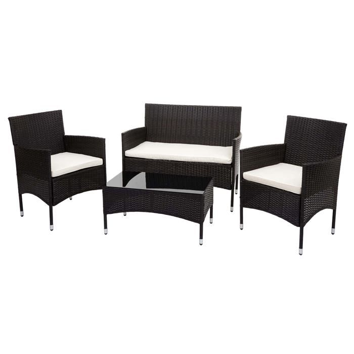 Salon de jardin balcon jardin en polyrotin marron canape fauteuils table coussin creme 04_0004199 Salon de jardin balcon jardin en polyrotin marron canape fauteuils table coussin creme 04_0004199