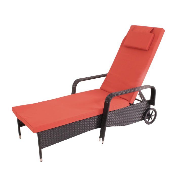 chaise longue rela par ation transat de jardin bain de soleil poly rotin anthracite housse terracotta