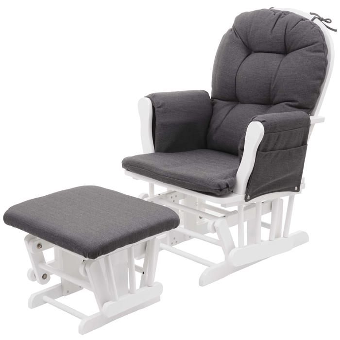 Fauteuil chaise a bascule rocking chair avec repose pieds relaxation design rustique en bois de bouleau blanc et tissu gris fonce Fauteuil chaise a bascule rocking chair avec repose pieds relaxation design rustique en bois de bouleau blanc et tissu gris fonce