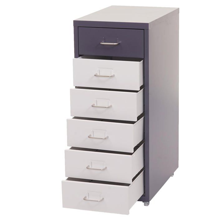 Caisson a tiroirs sur roulettes rangement bureau 6 tiroirs 69x28x41cm en acier gris fonce blanc noir gris fonce 04_0004355 Caisson a tiroirs sur roulettes rangement bureau 6 tiroirs 69x28x41cm en acier gris fonce blanc noir gris fonce 04_0004355