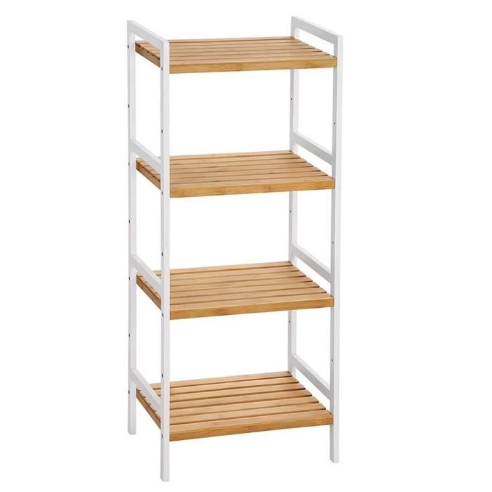 Étagère de cuisine - 4 étagères - Bambou - Blanc - 45 x 315 x 110 cm
