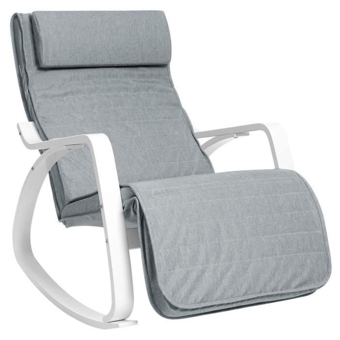 fauteuil à bascule en bois de bouleau - helloshop26 - gris - repose-pieds réglable - capacité de charge 150 kg