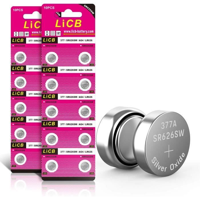 Lot de 20 piles bouton SR626SW pour montre 377 AG4 SR 626SW V377 1,5 V  626SW A75 - Cdiscount Jeux - Jouets