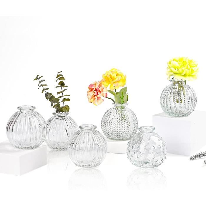 Lot De 6 Petits Vases En Plastique Blanc Moderne - Design Ondulé - Hauteur 21 Cm - Déco Maison, Bureau, événement