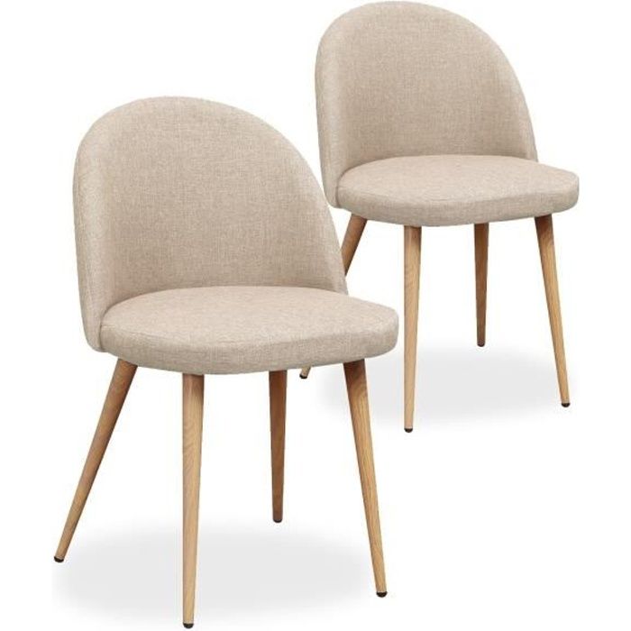 Lot de 2 chaises scandinaves Cecilia tissu Beige Lot de 2 chaises scandinaves Cecilia tissu Beige