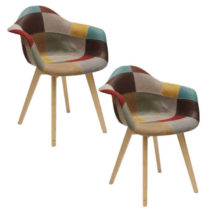Toilinux - 2 Fauteuils design scandinave Patchwork - Marron