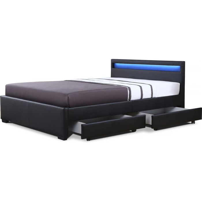 Lit LED avec 4 tiroirs Nico - 140 × 190 cm - Noir