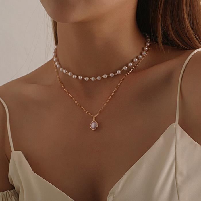 Collier de Perles de Nacre Or • Ras de Cou Élégant Femme • Cadeau pour Elle • Cadeau de Noel