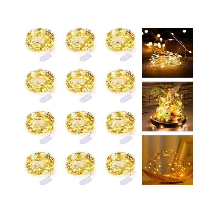 Dufuso Lot De 12 Guirlandes LED à Piles - 2m, 20 LEDs, étanches (IP65) - Idéal Fêtes & Décoration