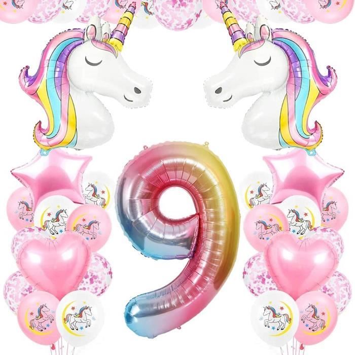 Ballon D Anniversaire 9 Ans Licorne Decoration D Anniversaire Pour Fille Happy Birthday Ballon Gonflable Chiffres Decorati Cdiscount Maison