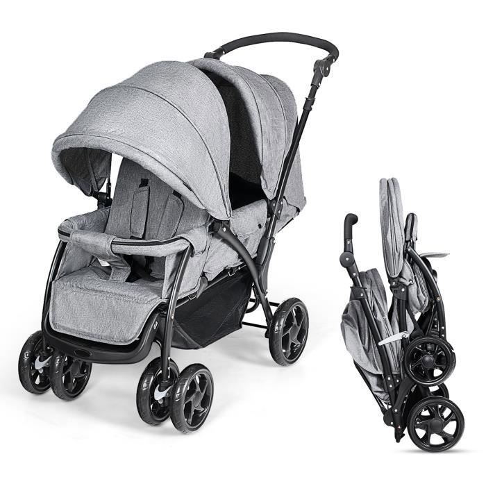 Poussette Bébé Combiné 2 en 1 Canne Landau Pliable pour 0 - 36 Mois Gris -  Costway