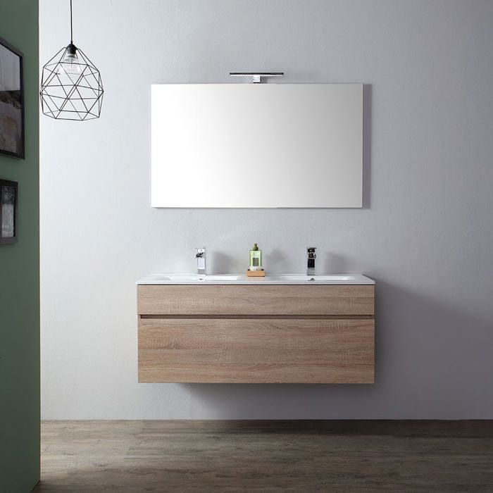 Meuble De Salle De Bains De 120 Cm Avec Double Lavabo En Chene Well Suspendu Sole Cdiscount Bricolage