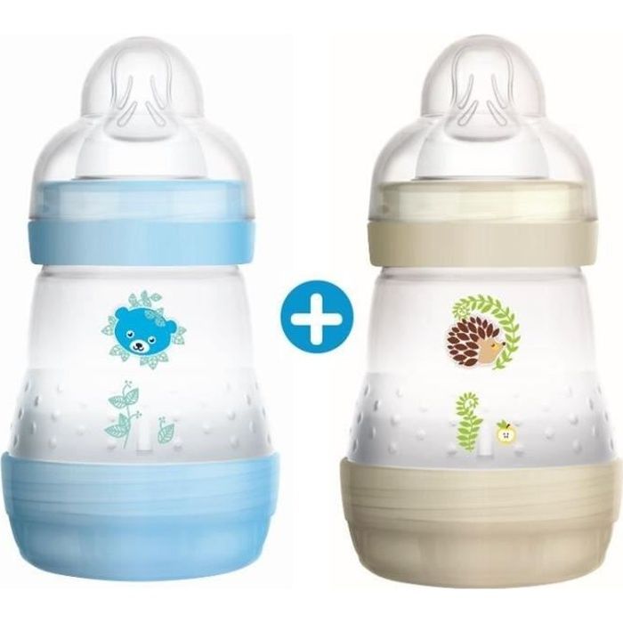 MAM Biberon Easy Start AntiColique 160ml 0 à 6 mois Tétine Débit 1 Lot de 2 Bleu et