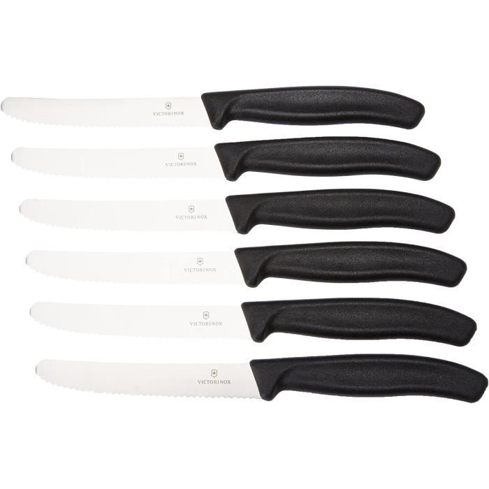 Victorinox Coffret 6 Couteaux De Table Swiss Classic – Manche Noir, Acier 18/10 Inox