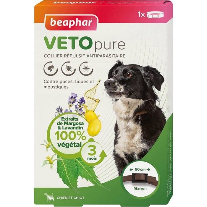 Meilleurs prix pour Collier Répulsif Antiparasitaire VETOpure chien : Marron - BEAPHAR