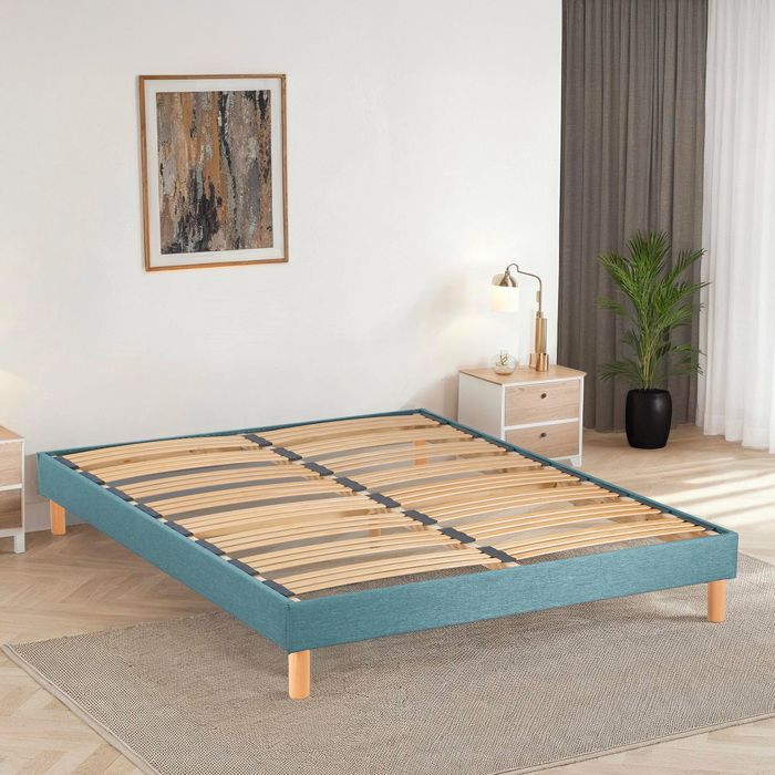Cadre à lattes Tissu Lumière 140x200 cm - Tri-lattes - Vert deau Cadre à lattes Tissu Lumière 140x200 cm - Tri-lattes - Vert deau