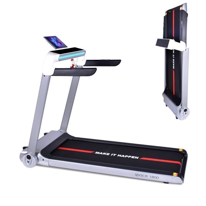 BOUDECH Tapis de course &eacute;lectrique pliable  Space 1800 avec &eacute;cran tactile et haut-parleurs Bluetooth 