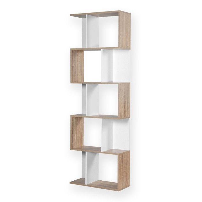 CALICOSY - Bibliothèque Multi-cases H180 cm - Décor Bois et Blanc - Bois clair