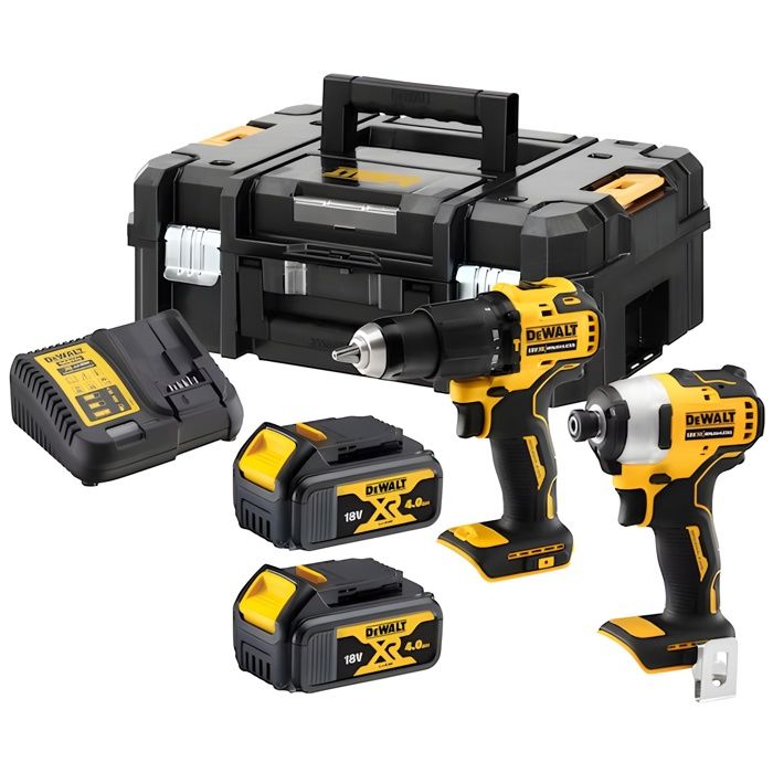 Dewalt Kit 2 outils XR 18V Brushless : perceuse visseuse à percussion + visseuse à chocs + 2 batteries 4Ah Li Ion + chargeur + coffret TSTAK DCK2062M2T - vue 2