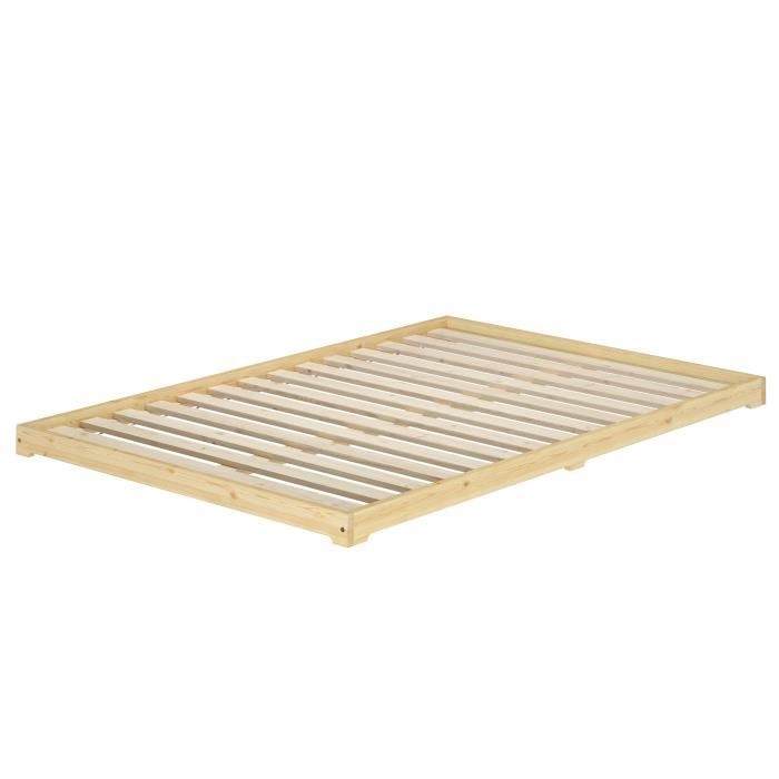 lit en pin très bas, base idéale pour combiner avec futon, surface 140x200 cm v-60.47k-14 [sommier à lattes incl.]
