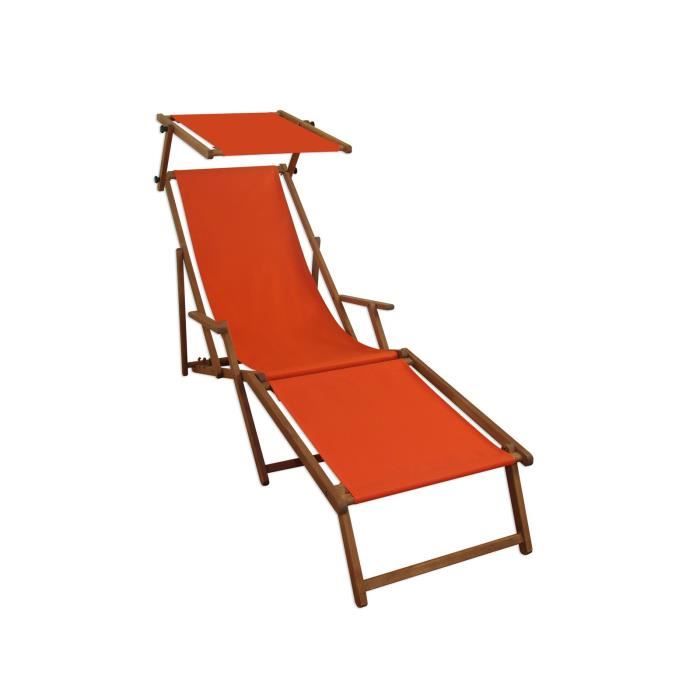 chaise longue jardin couleur terracotta, bain de soleil pliant, repose-pieds, pare-soleil 10-309fs