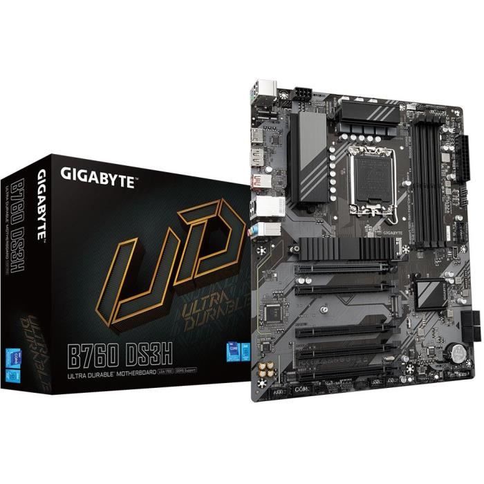 Carte mère – GIGABYTE – B760 DS3H – Compatible Intel 14e génération – DDR5 jusquà 7600MHz – 2x PCIe 4.0 M.2