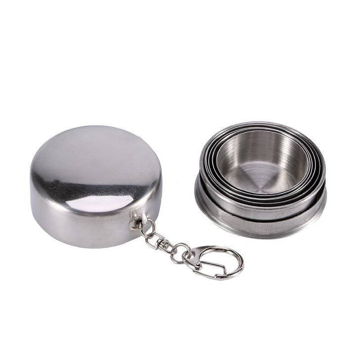 Lot De 2 Gobelets Pliables En Inox - Capacité 250 Ml, Télescopiques, Avec Anneau Pour Porte-clés - Pour Voyage, Camping