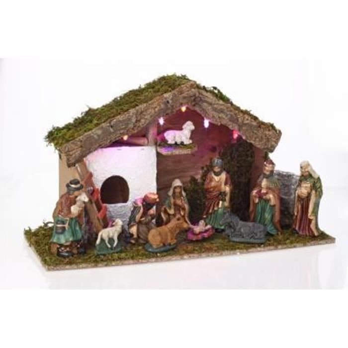 Crèche de Noël LED lumineuse - Avec 11 santons en porcelaine