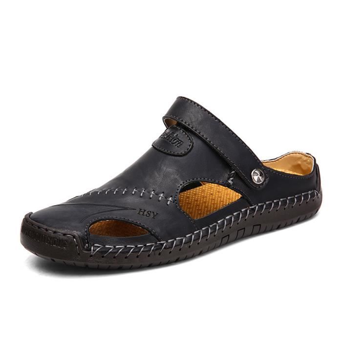 Sandales en cuir nouveau pour homme été plage marche confort flip flop taille de chaussures mules 